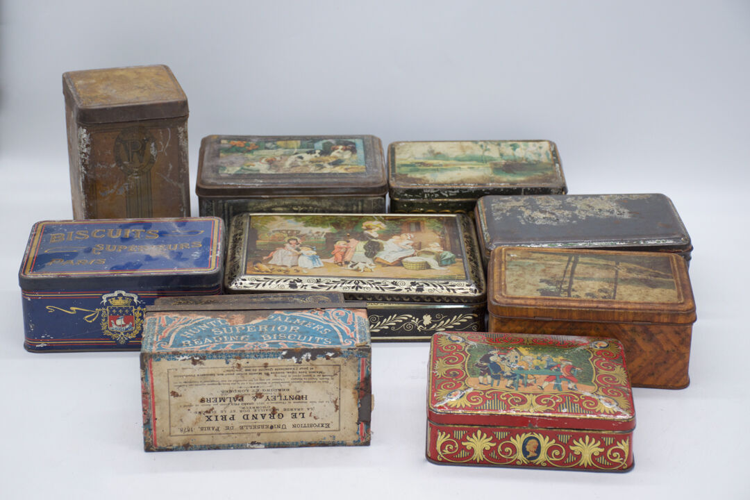 Set of eighty-two metal food boxes 1940'