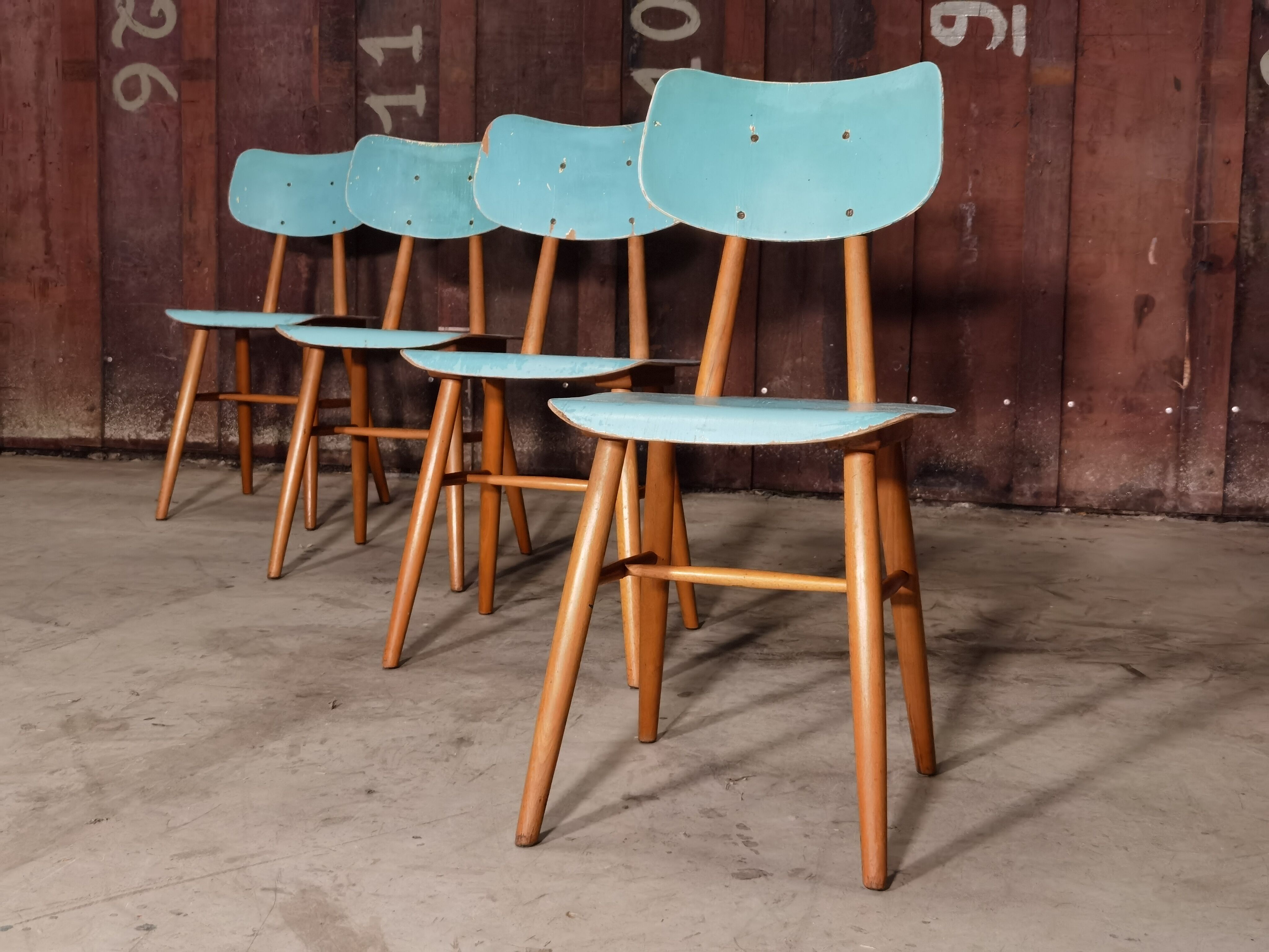 Series of 4 wooden chair Ton (Ex Thonet) 1960