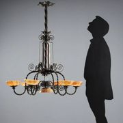 Antique Art Nouveau metal chandelier with 6 lights, Italy, 20th century.