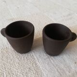 Set of three matte brown ceramic cups for dolls' play kitchen