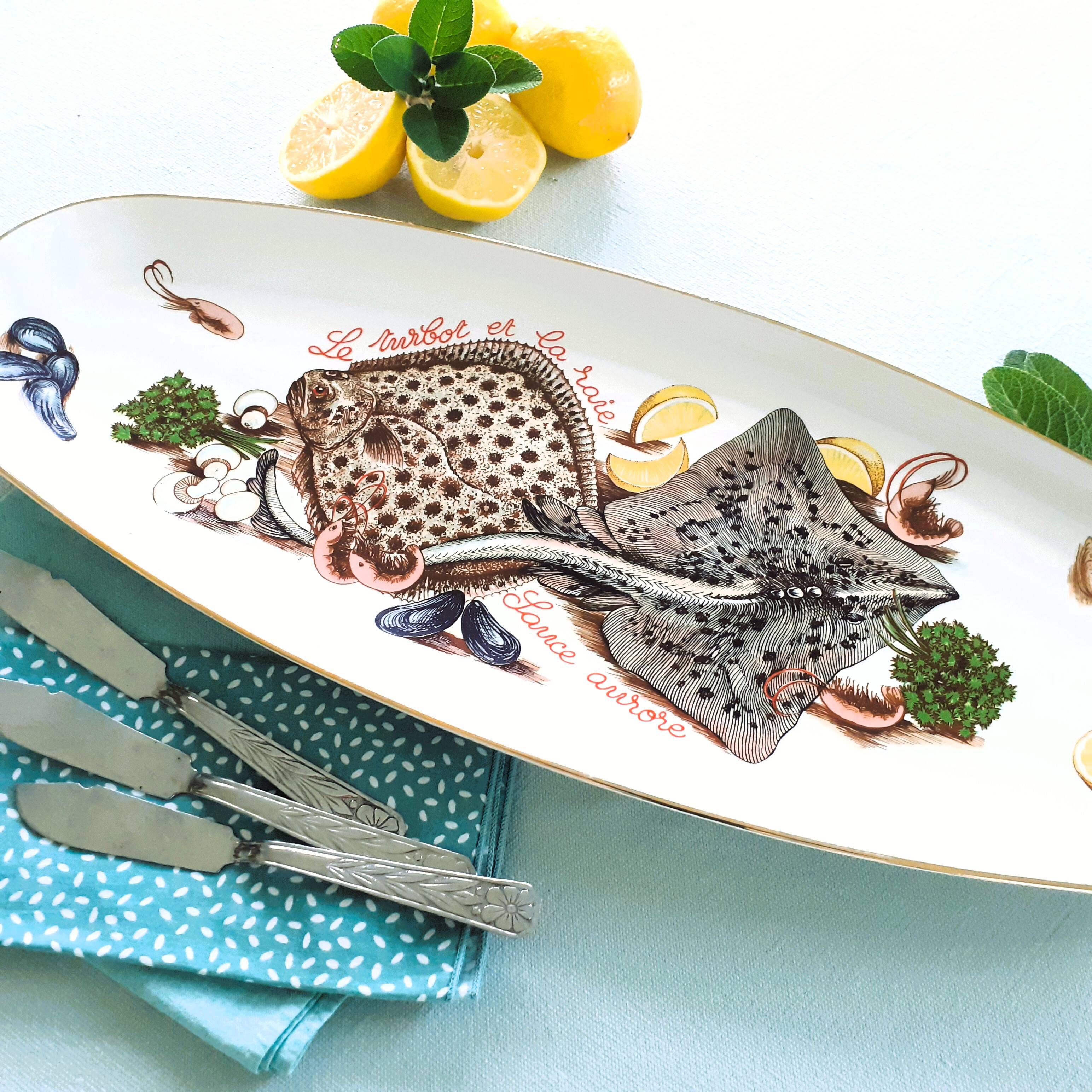 Extra Long, Fish Platter. Rare, Turbot and Skate, Fish Banquet Table Centerpiece.