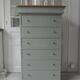 Louis Philippe style chest of drawers, 7 drawers, in verdigris, wooden top