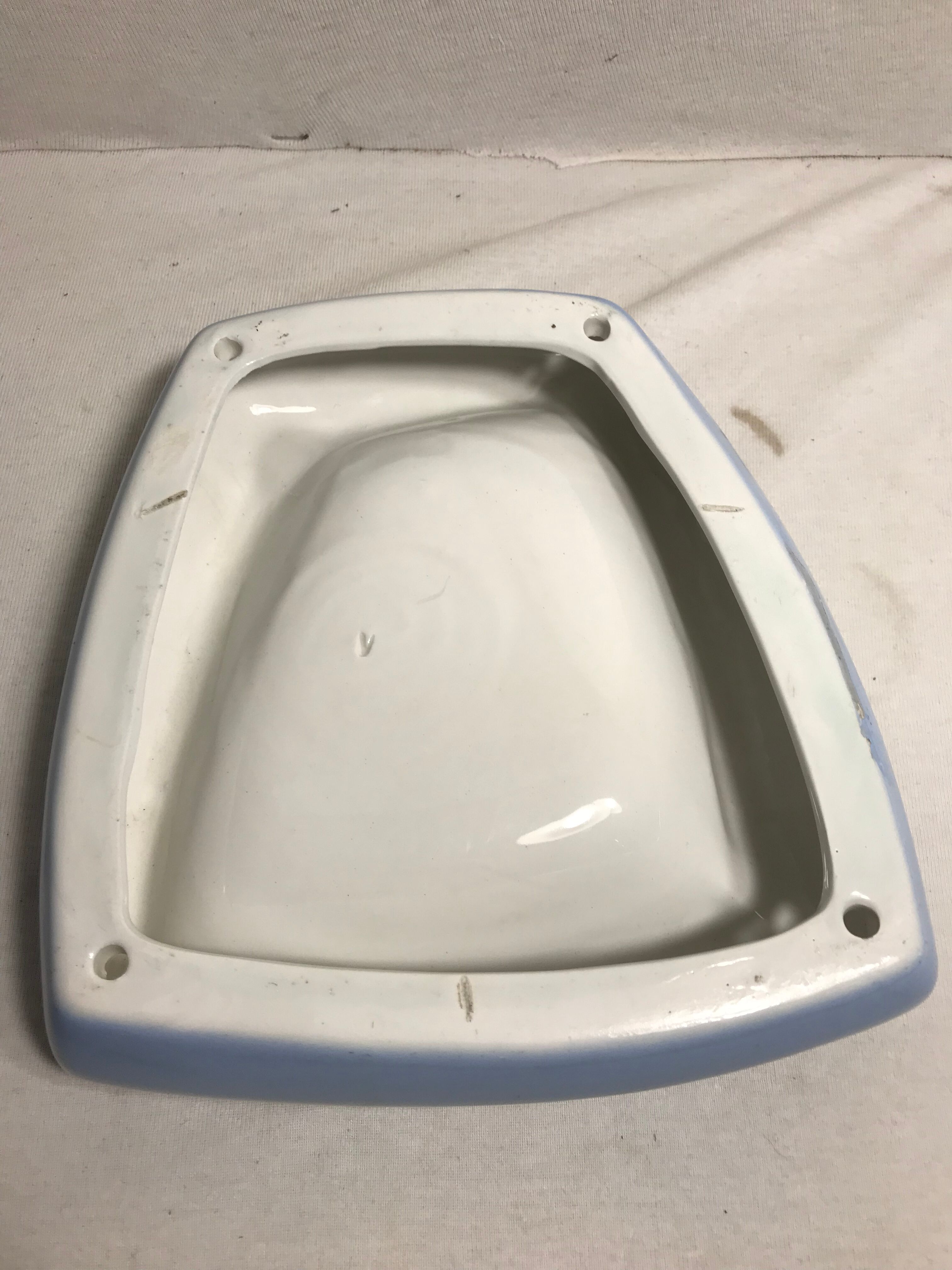 Old ashtray ceramic glazed large model white & blue vintage