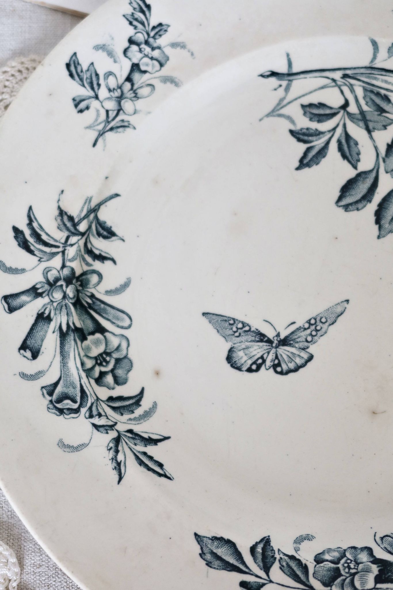 Round serving dish Badonviller ironstone model Jasmin floral butterfly motif late 19th century