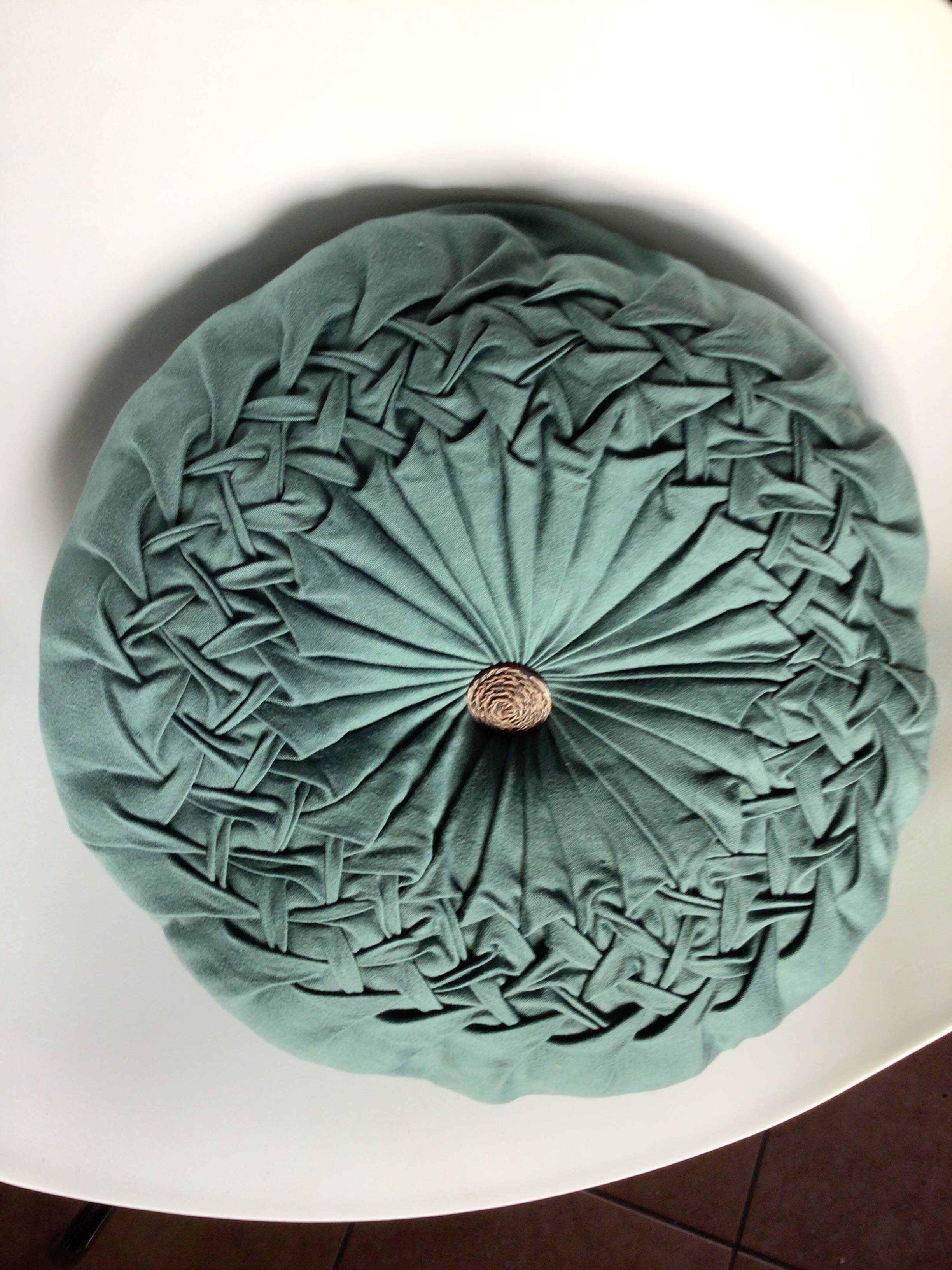 Vintage green hand-pleated round cushion
