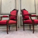 Pair of armchairs style louis xvi molding and carved period xixth