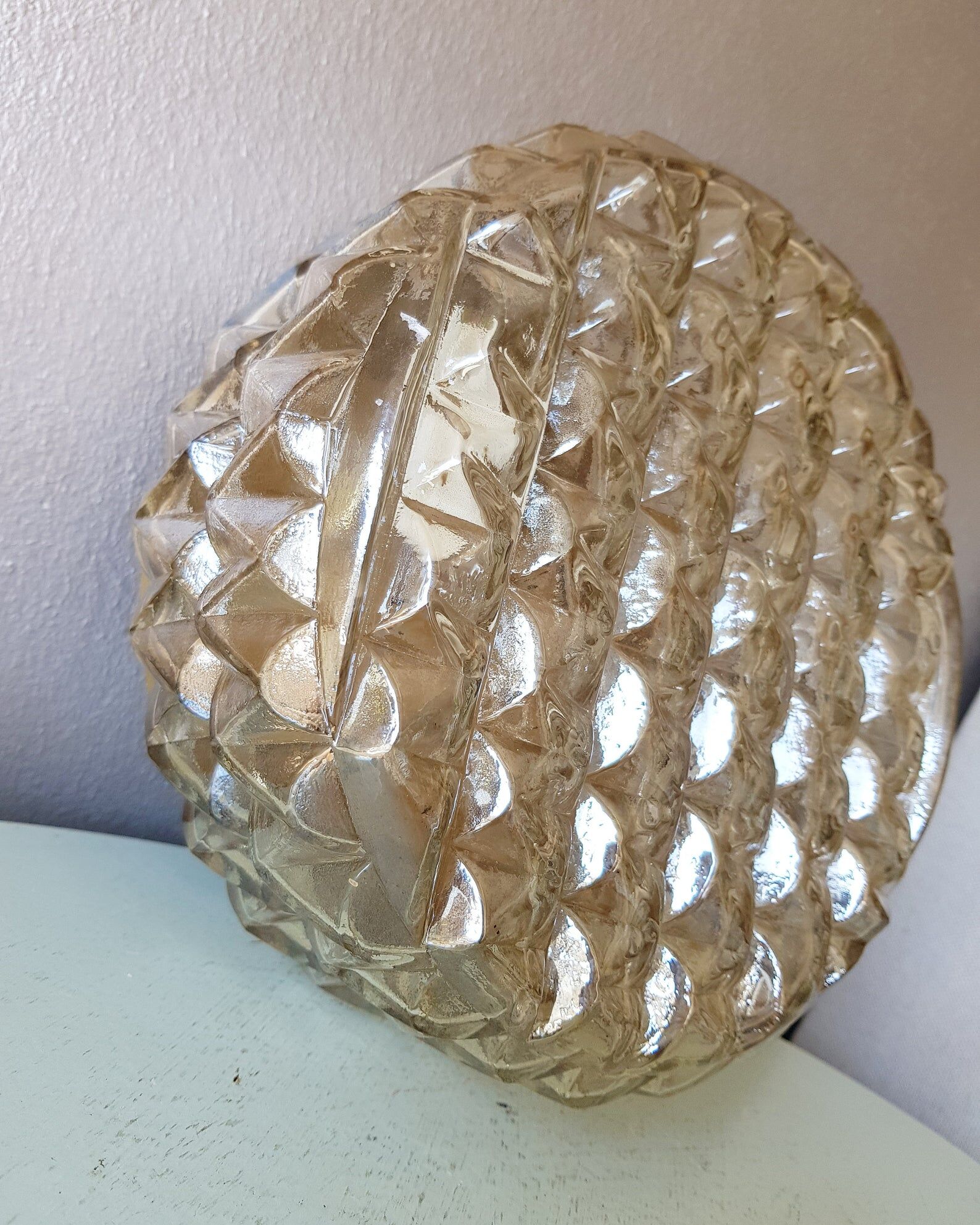 Golden glass ceiling lamp from the 1960s