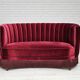 1970s, Danish 2-seater "Banana" sofa, original cherry-red velour.