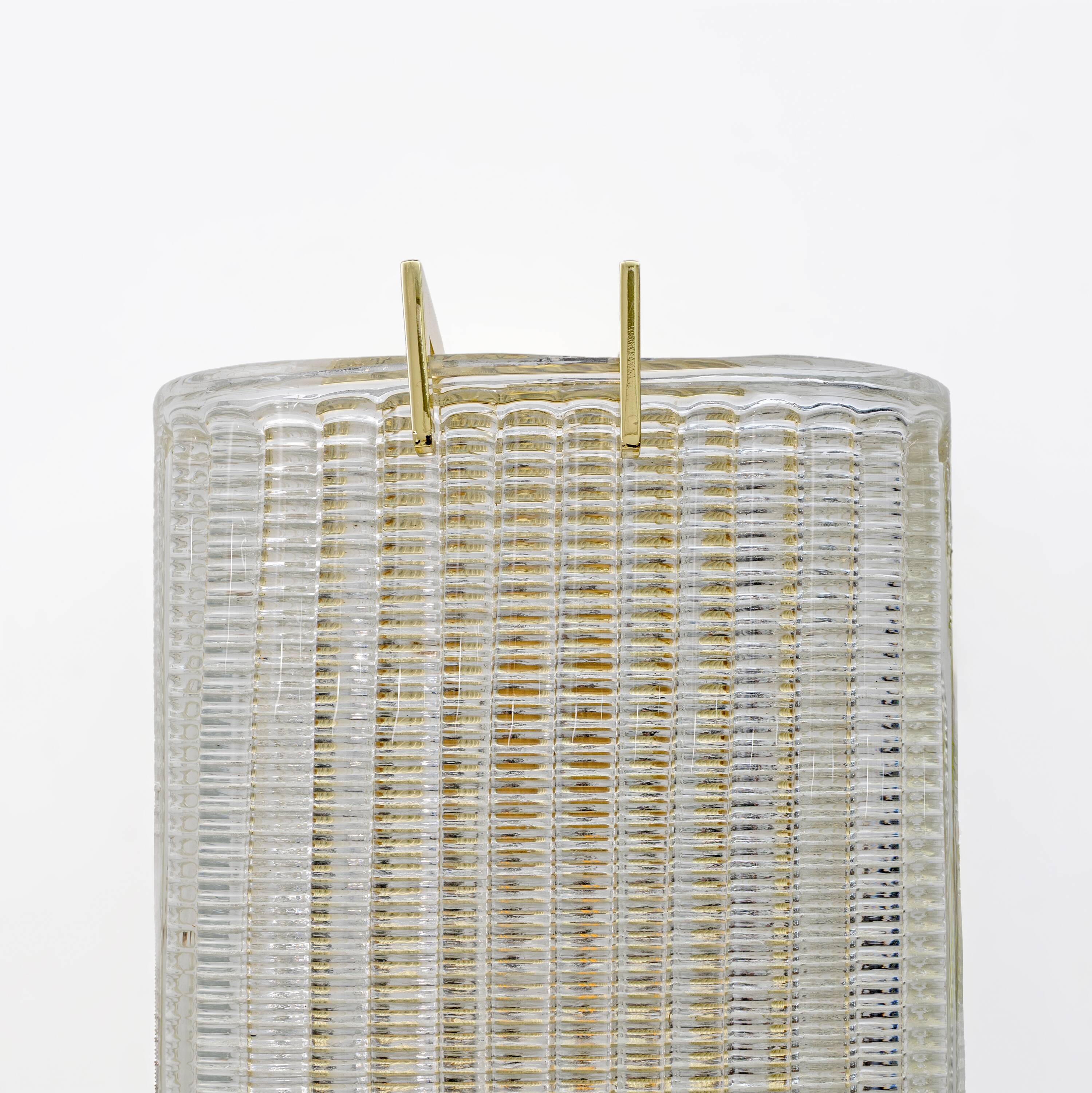 Pair of Modern Italian Brass and Murano Glass Textured Wall Sconces