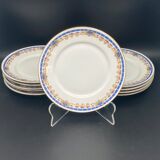 Limoges porcelain cheese/dessert plates with blue border and small pink flowers – MSFP1