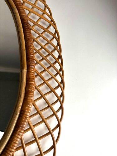 Rattan and Bamboo Mirror attributed to Franco Albini, 1970s