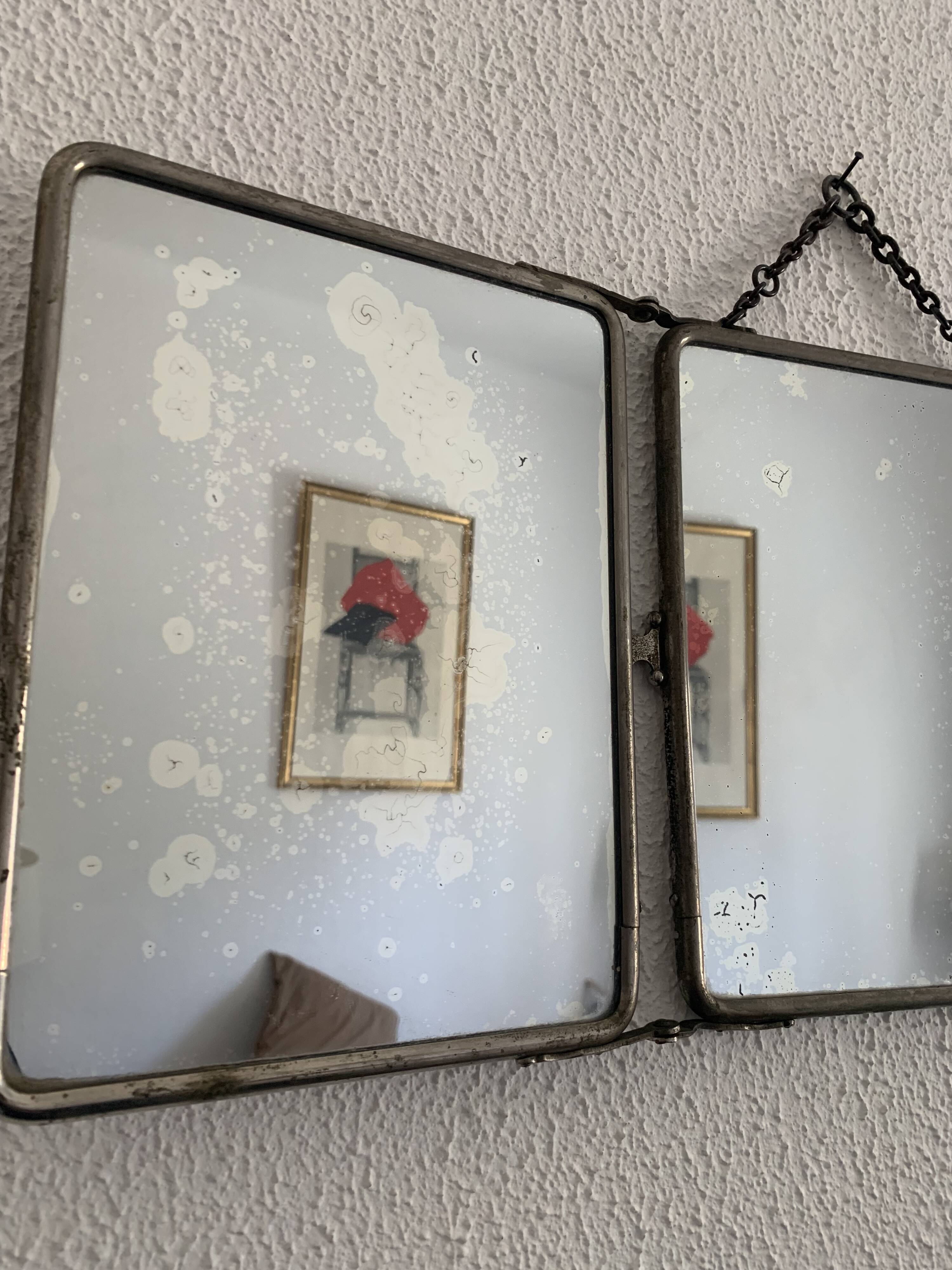Vintage mirror 1900 barber triptych Le Solide Paris - 25 x 60 cm