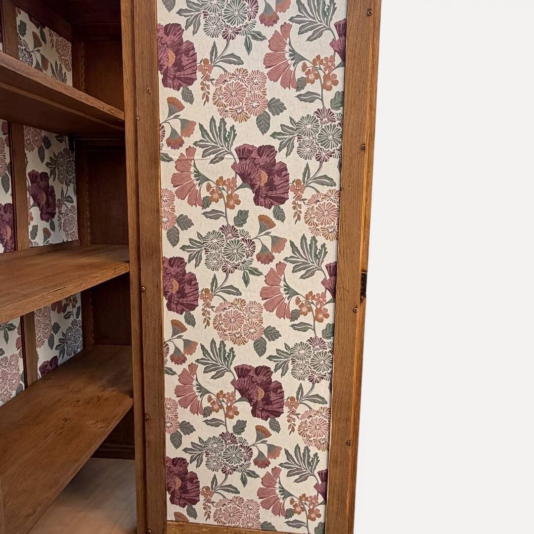 Art deco wardrobe in raw oak with bevelled mirror.
