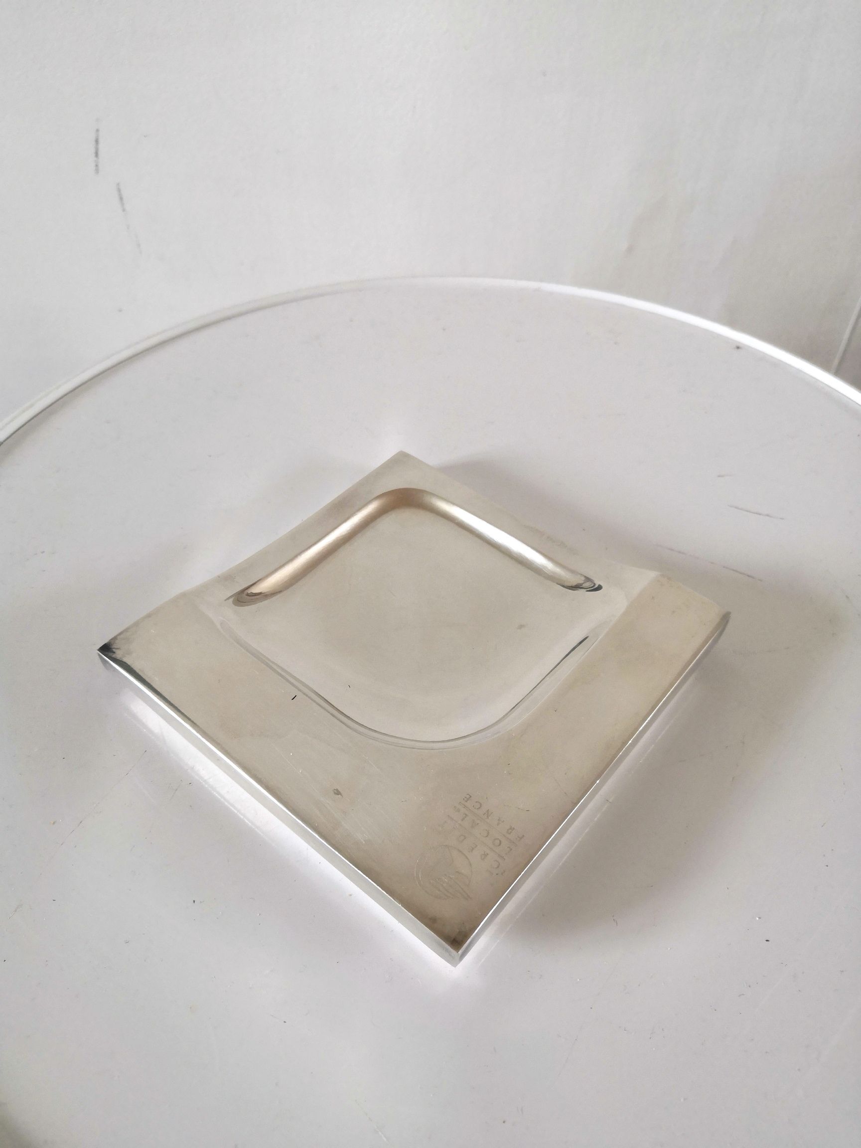 Silver metal ashtray Crédit local de France design 70s