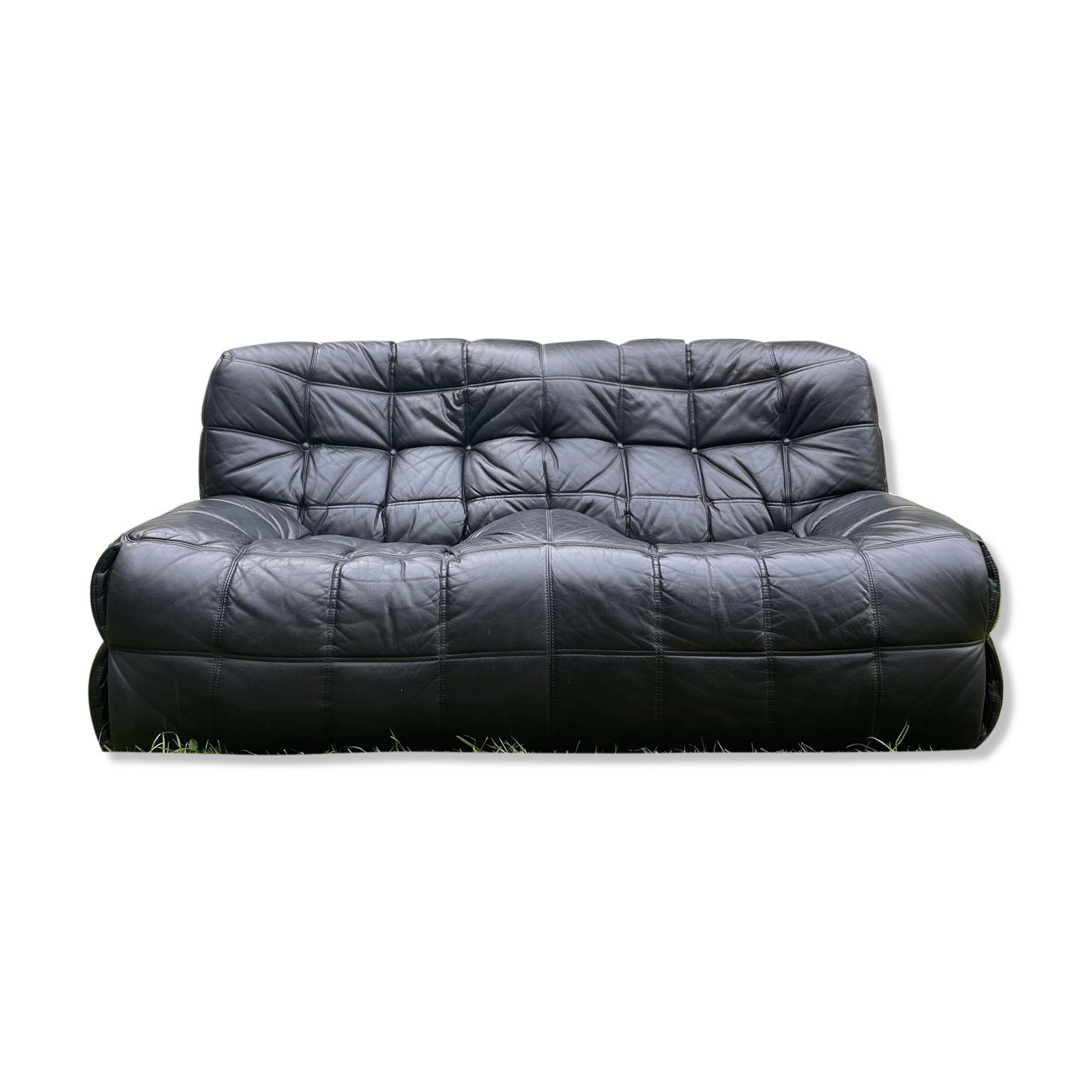 Kashima 2-seater sofa in black leather Michel Ducaroy, 1970