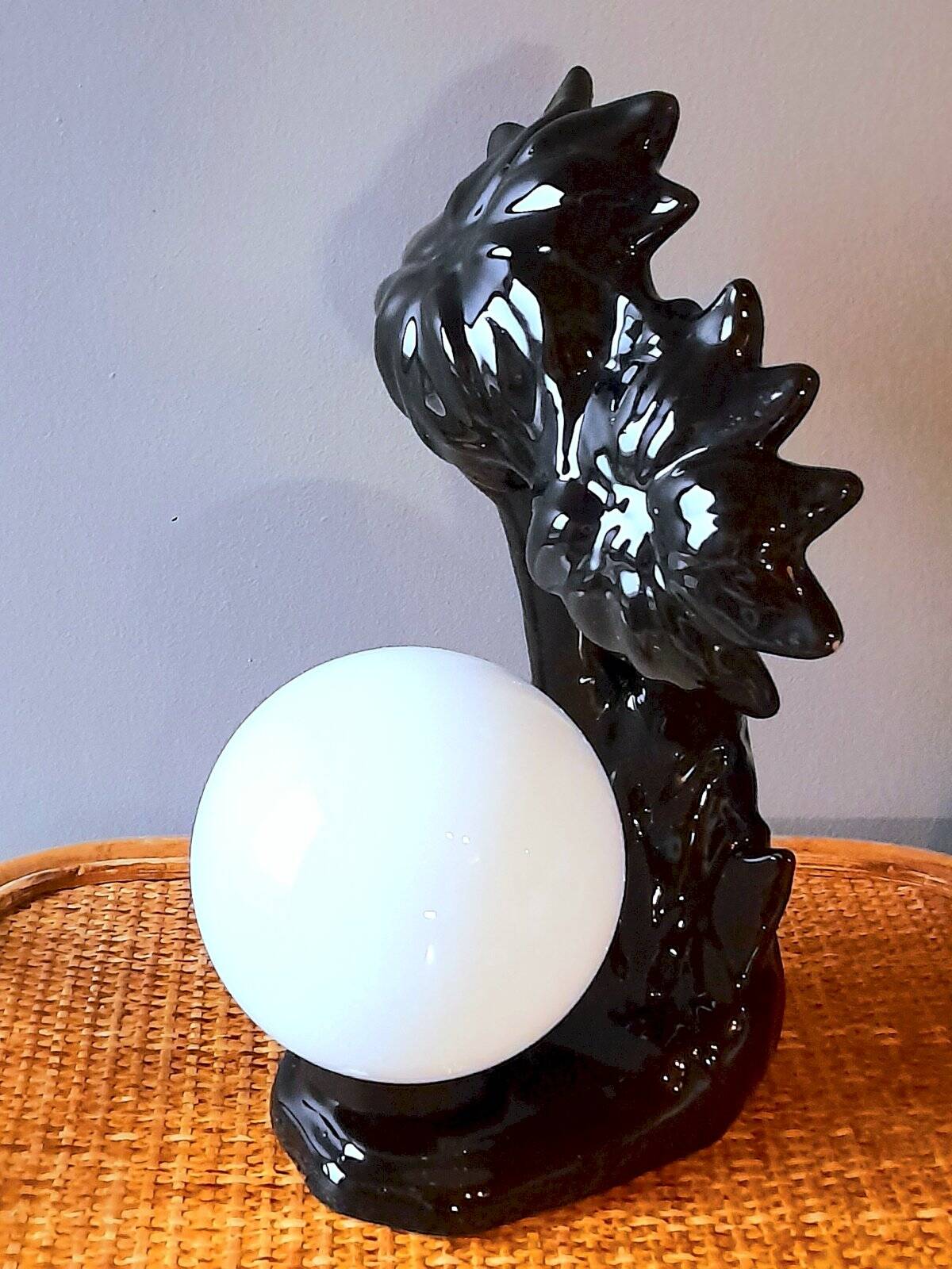 Lampe palmier en céramique 1980 vintage blanc/noir Mathias