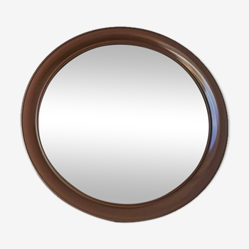 Miroir rond marron vintage en plastique, années 80