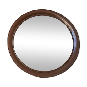 Vintage brown round mirror made of plastic, 80s