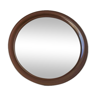 Miroir rond marron vintage en plastique, années 80