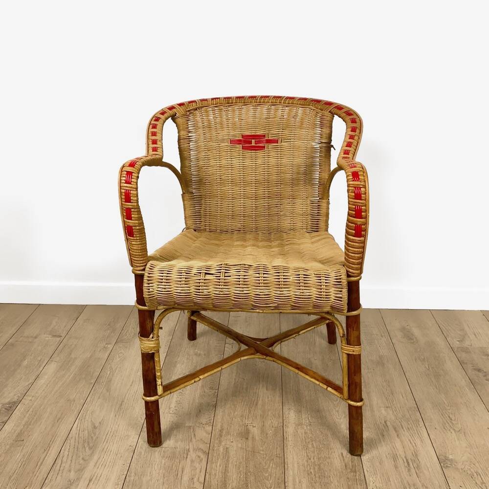 Duo d'anciens fauteuils en osier adulte et enfant