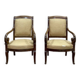 Pair of Restoration armchairs in mahogany from the end of the 19th century (fabric defects)