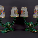 Paire de lampes en faïence verte et dorée, circa 1940