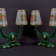 Paire de lampes en faïence verte et dorée, circa 1940
