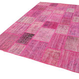 Handwoven oriental vintage 206 cm x 304 cm pink patchwork rug