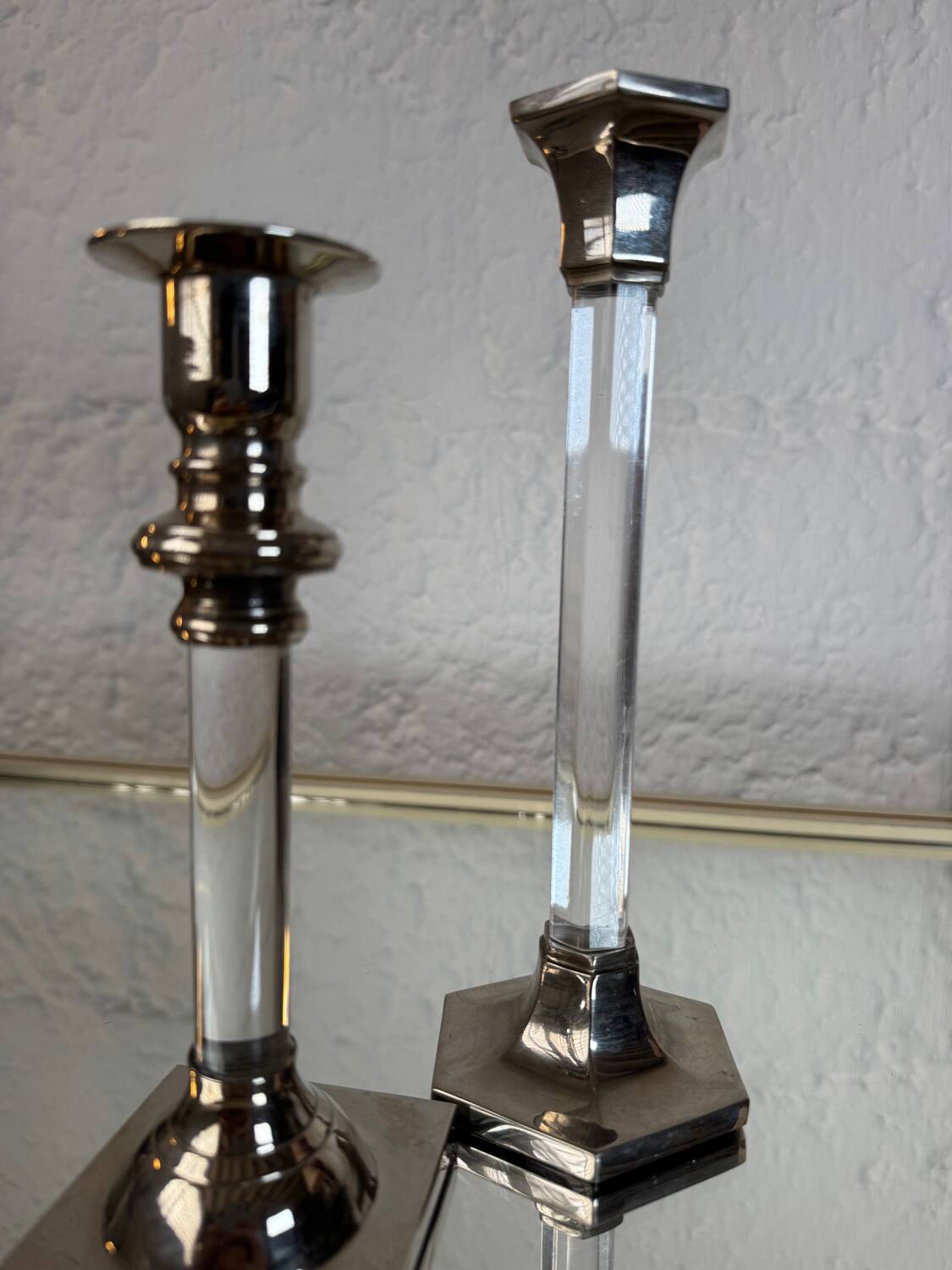 80s silver metal acrylic candle holders