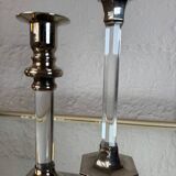 80s silver metal acrylic candle holders
