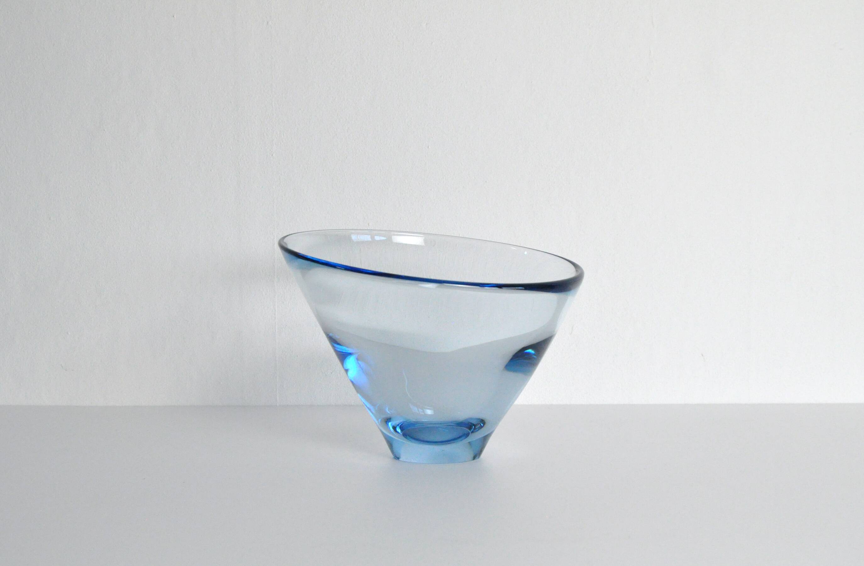 Hand blown Aqua blue glass bowl by Per Lütken for Holmegaard