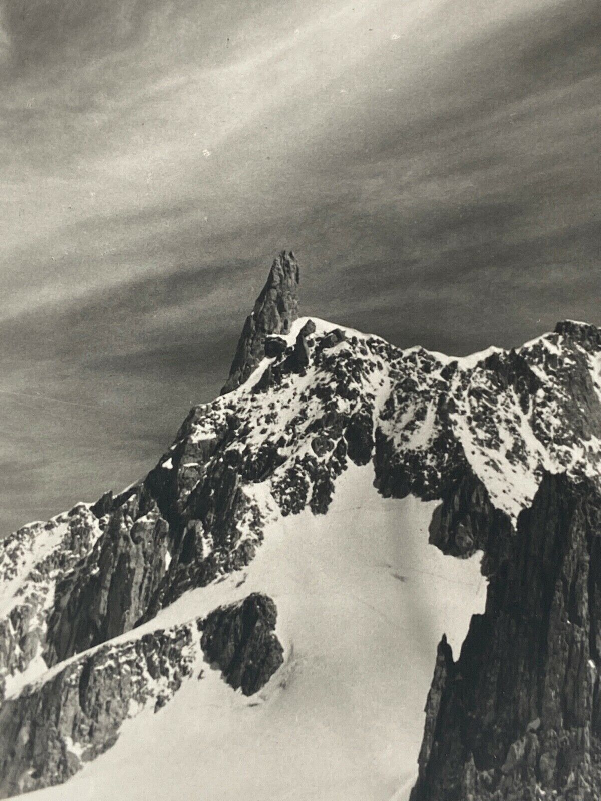 Old photo in black and white mountain summit artistic snow