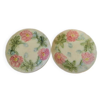 Lot de 2 assiettes enbarbotine. Décor roses.