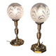 pair of brass bedside lamps and glass ball 32x160
