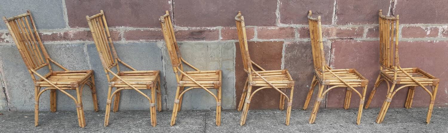 Table and 6 chairs made of bamboo and rattan