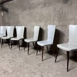 Set of 6 Baumann Essor model chairs in white imitation leather