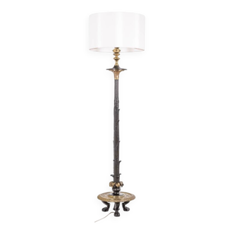 Restoration style floor lamp in bronze with two patinas. Circa 1900.