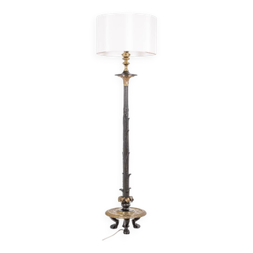 Restoration style floor lamp in bronze with two patinas. Circa 1900.