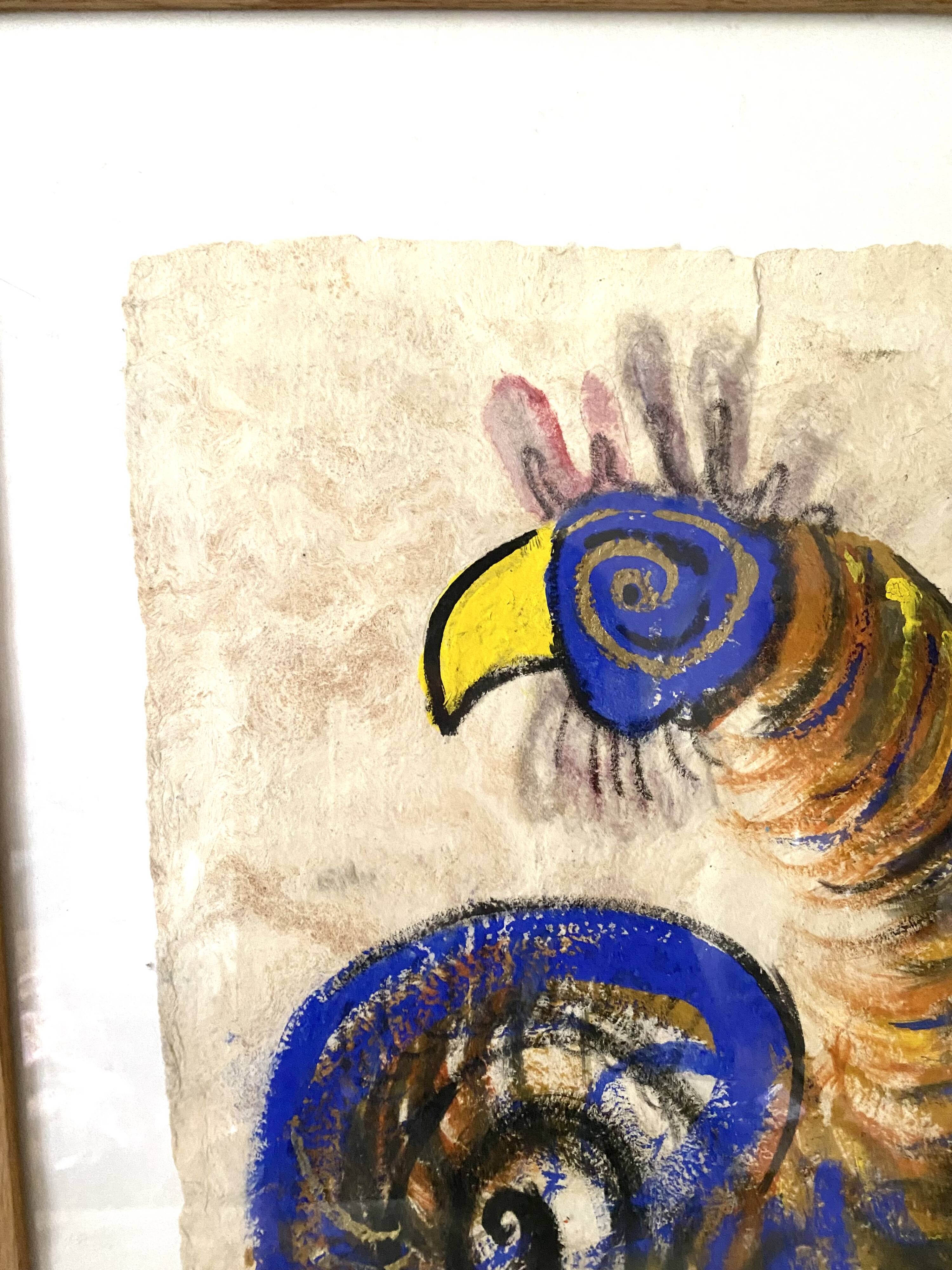 Rooster painting gouache on paper, modern school