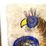 Peinture coq gouache sur papier , école moderne