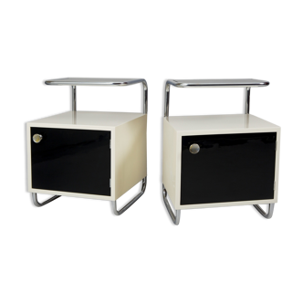 Pair of Black and white bed side tables made in 1940s Czechia