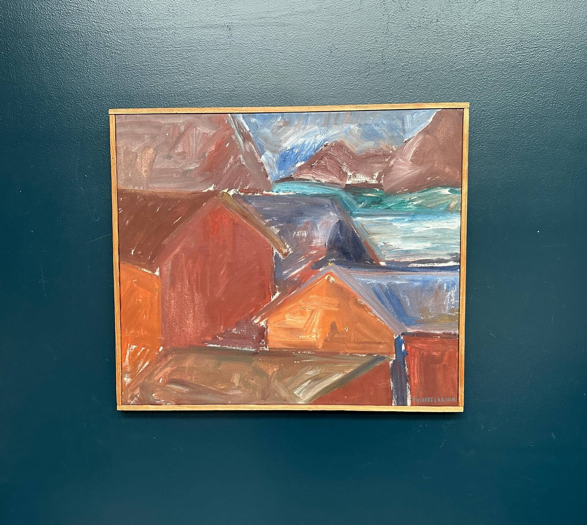 Swedish Oil on Canvas – “Bodar, Lofoten” by Vivianne Larsson – Vintage
