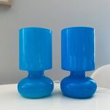 Pair of IKEA Lykta lamps in turquoise opaline
