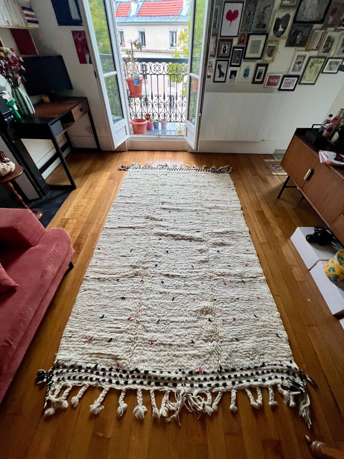 Berber Beni Ouarain handmade rug with colorful polka dots, 100% wool