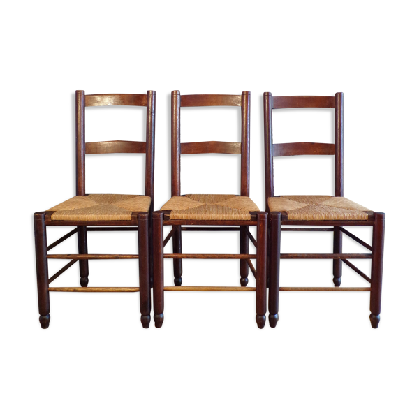 Set 3 chaises brutalistes paillées