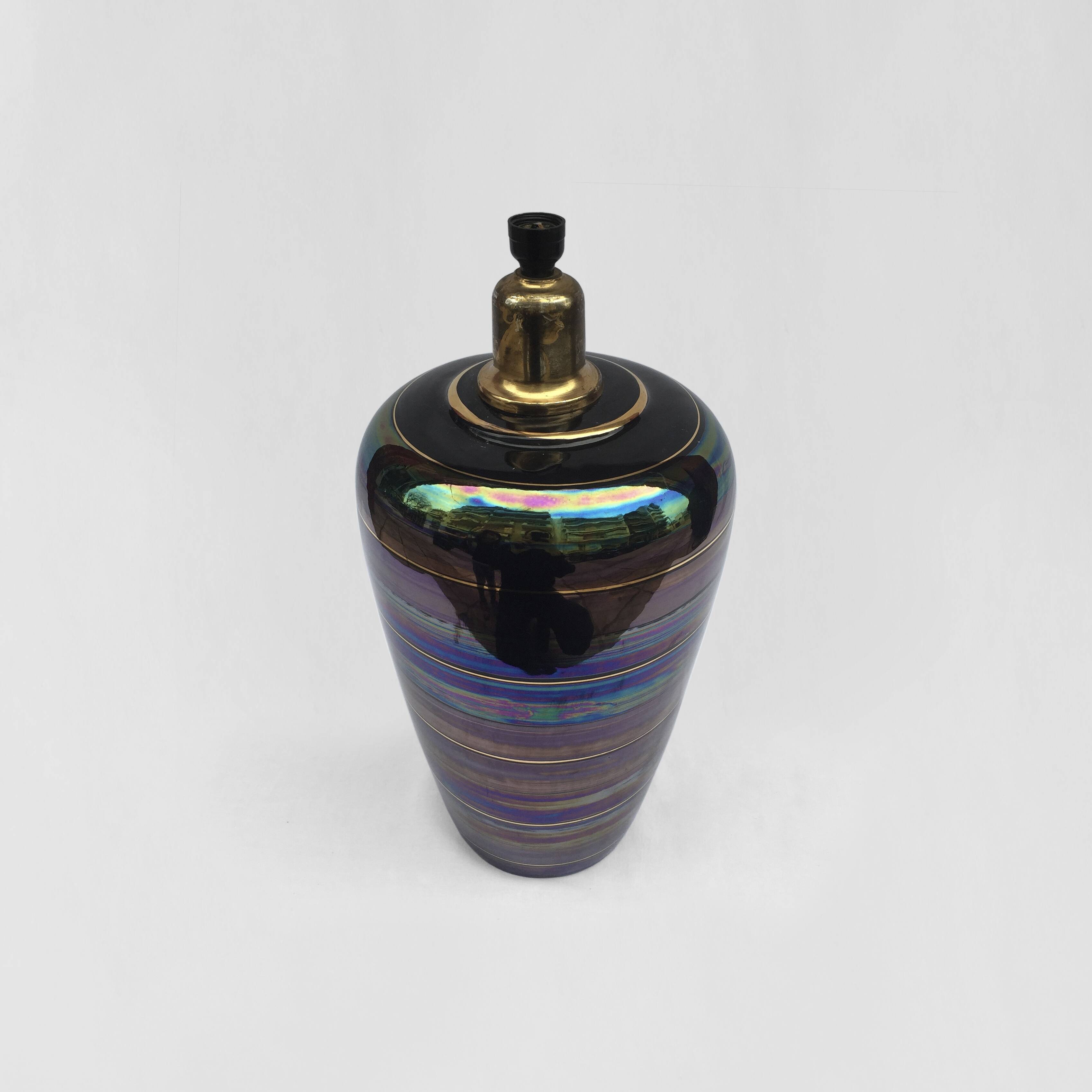 Iridescent ceramic table lamp 1970s vintage italian glazed