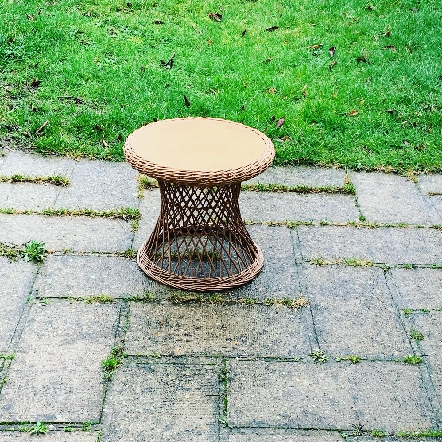 Small Vintage Wood and Rattan Roundtable 1960