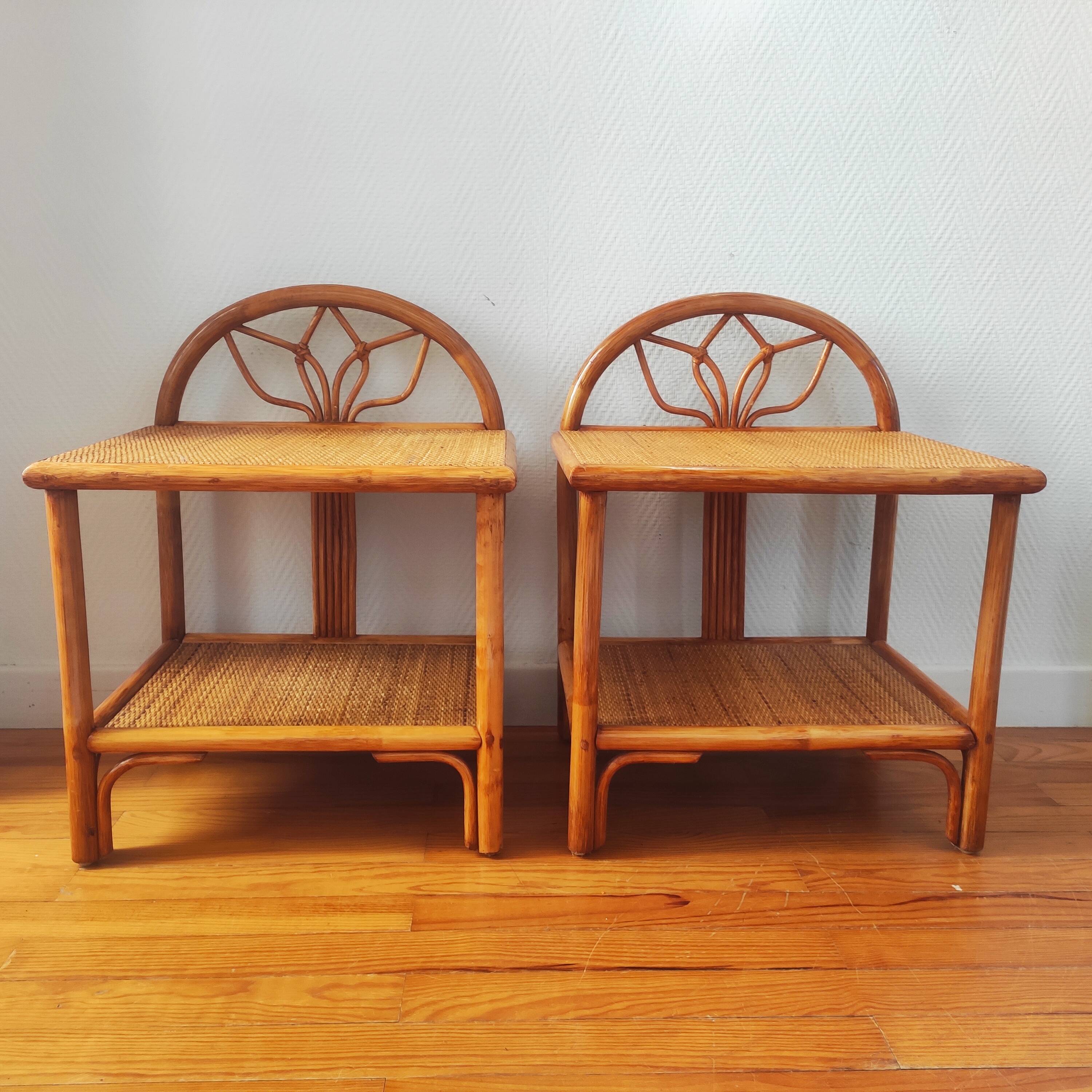 Pair of vintage rattan bedside tables - side tables