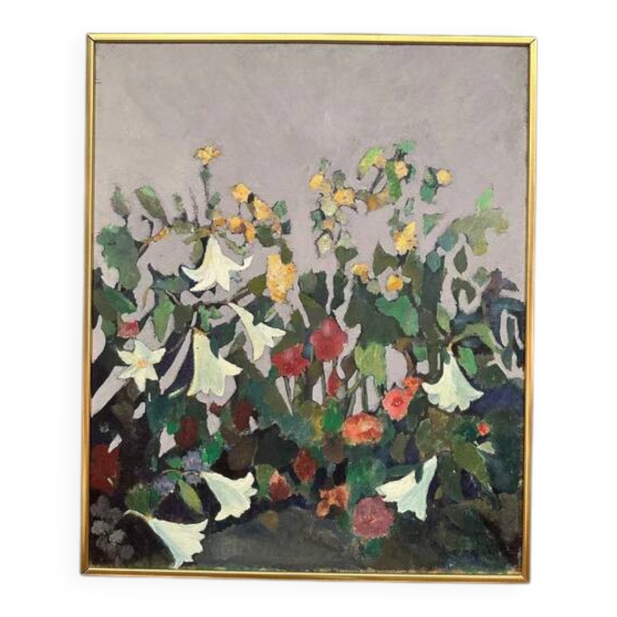 Original  Swedish Oil on Hardboard – “Still Life (Flower Motif)” by L.S.