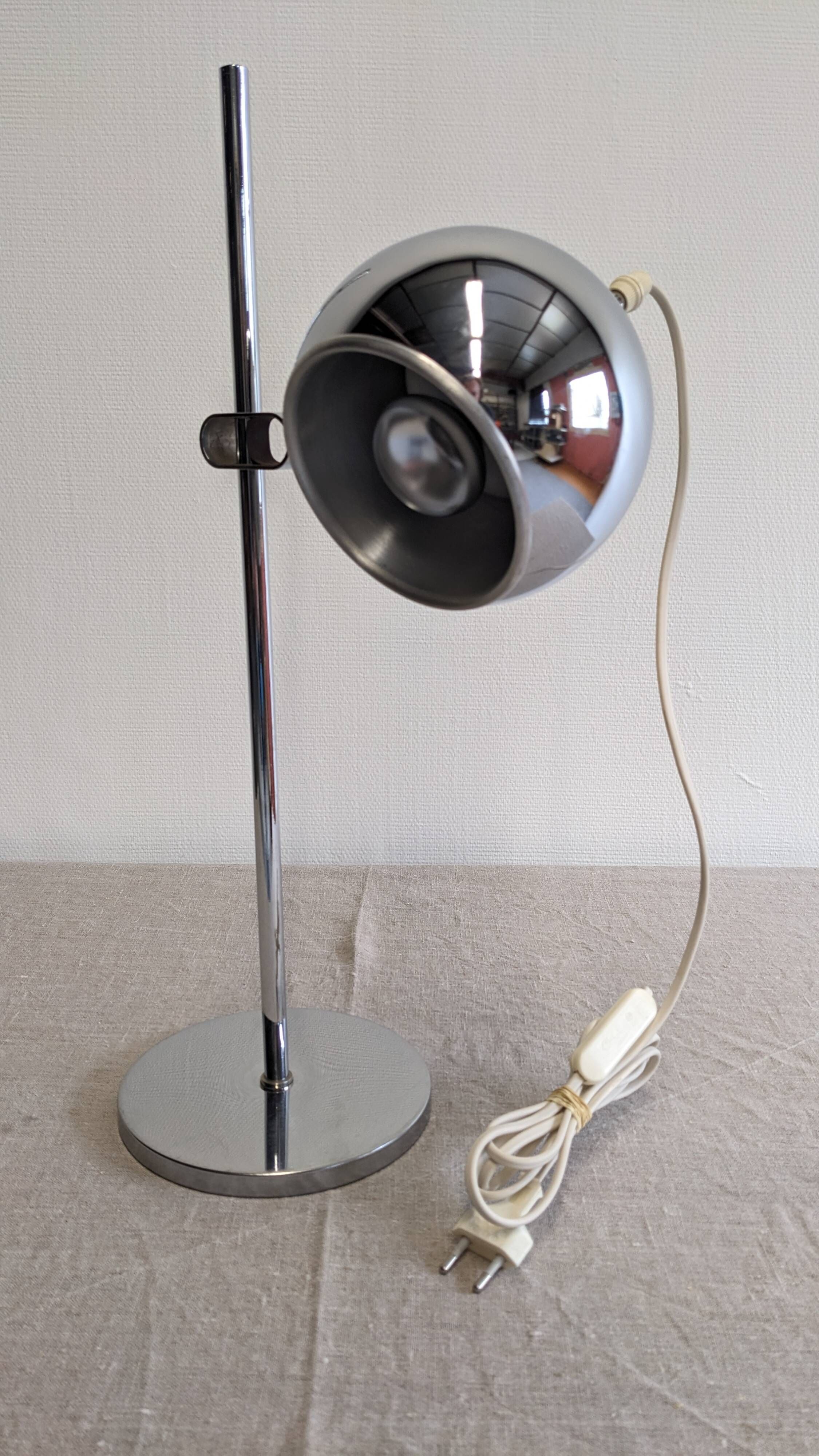 Chrome eye ball lamp, space age, Germany circa 1970.